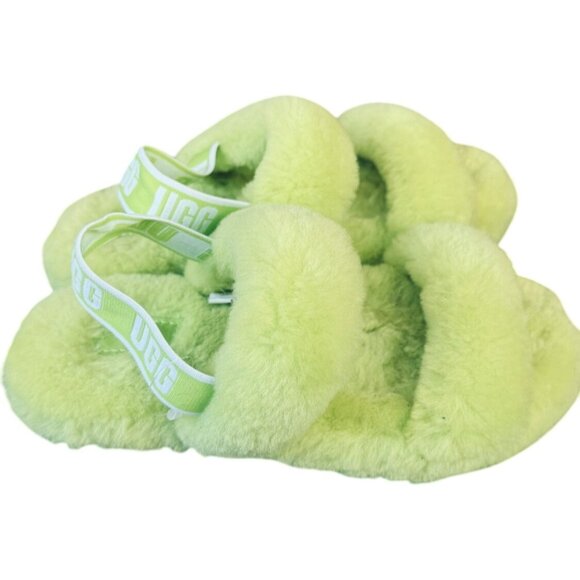 UGG OH YEAH SLIDE Wool Slipper Sandal Neon Yellow KIDS  US Size 3 - Picture 1 of 9